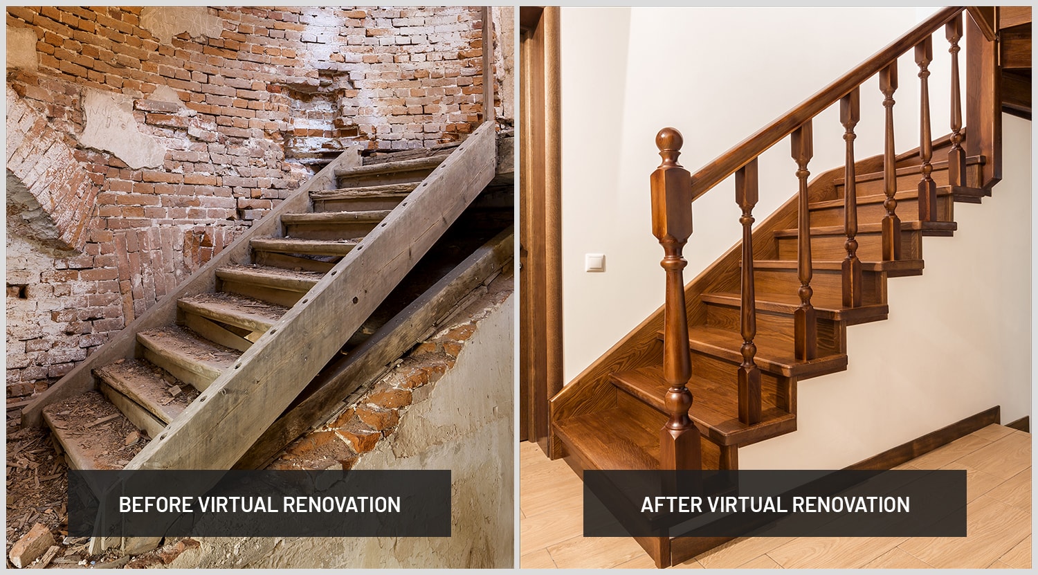 Virtual renovation before and after stairs